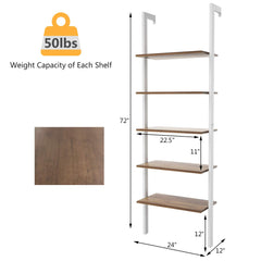 Tangkula Industrial Ladder Shelf Against The Wall, 5-Tier Wall Mount Ladder Bookshelf with Metal Frame