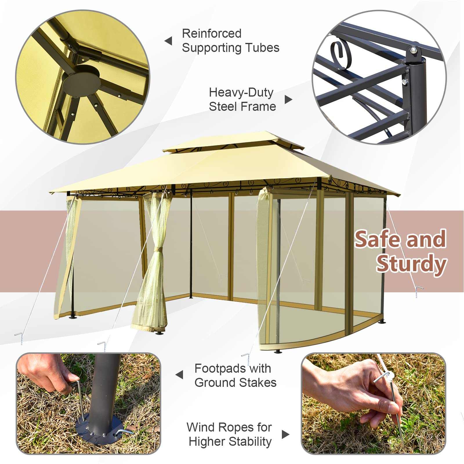 Tangkula 10 x 13 FT Patio Gazebo, 2-Tier Outdoor Gazebo