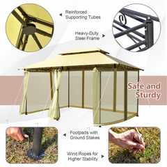 Tangkula 10 x 13 FT Patio Gazebo, 2-Tier Outdoor Gazebo