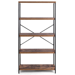 Tangkula 5-Tier Bookcase, Rustic Industrial Bookshelf