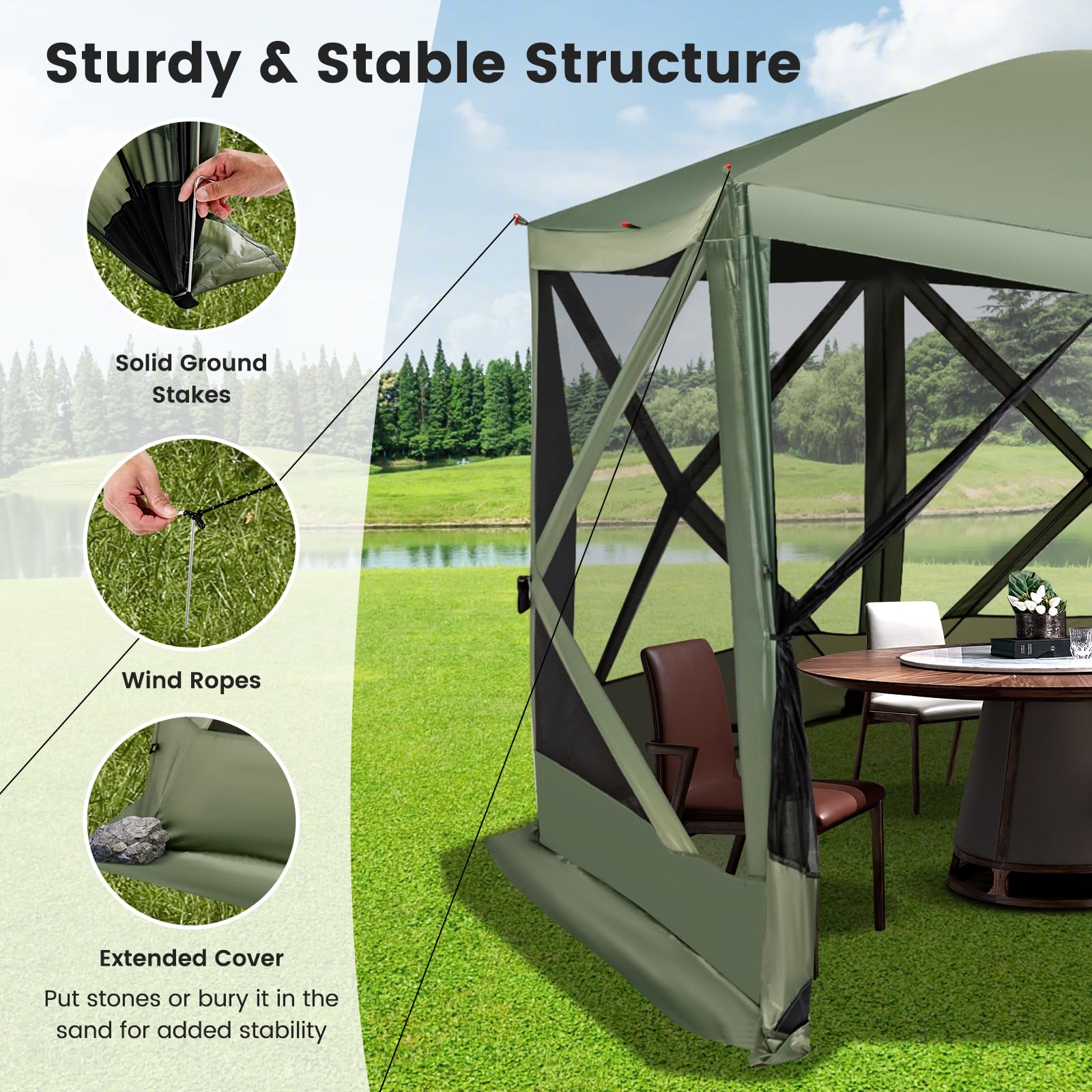 Tangkula 11.5x11.5 Ft Pop Up Gazebo with Netting, Portable Screen Tent with 6 Sided Mesh Walls