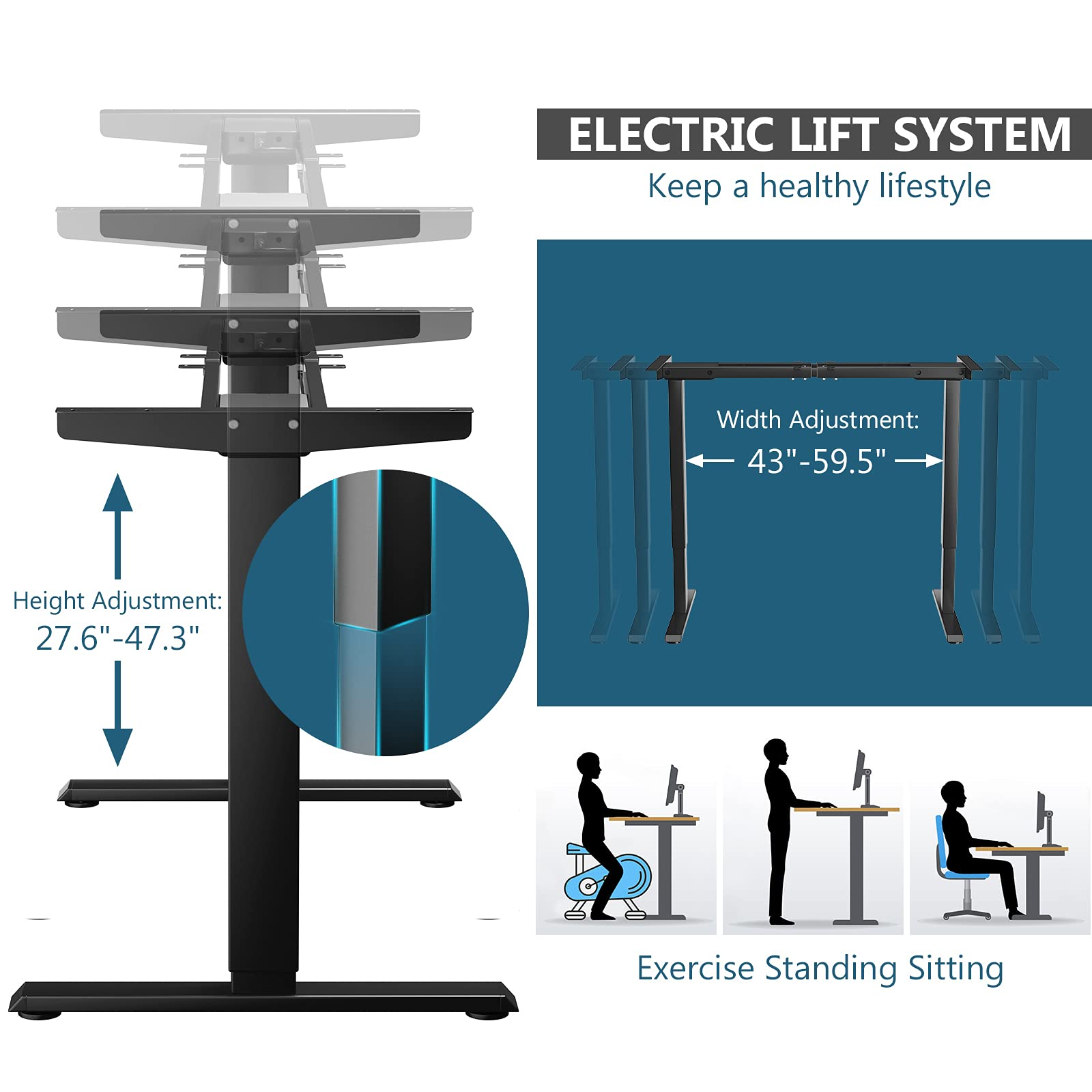 Tangkula Dual-Motor Electric Standing Desk Frame, Width & Height Adjustable Stand up Desk Base