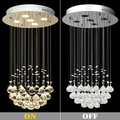 Tangkula Modern K9 Crystal Raindrop Chandelier, Flush Mount LED Ceiling Light Fixture for Living Room, 31.5 x 15.5 inches