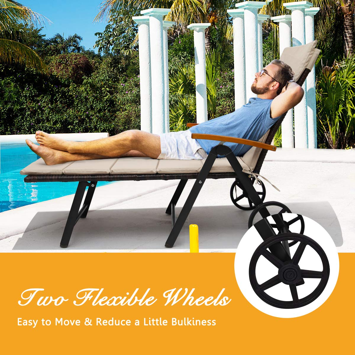 Tangkula Foldable Outdoor Chaise Lounger