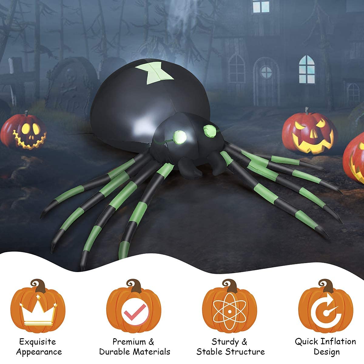 Tangkula 6 Ft Halloween Inflatable Spider, Spider with LED Lights Outdoor Indoor Halloween Decorations