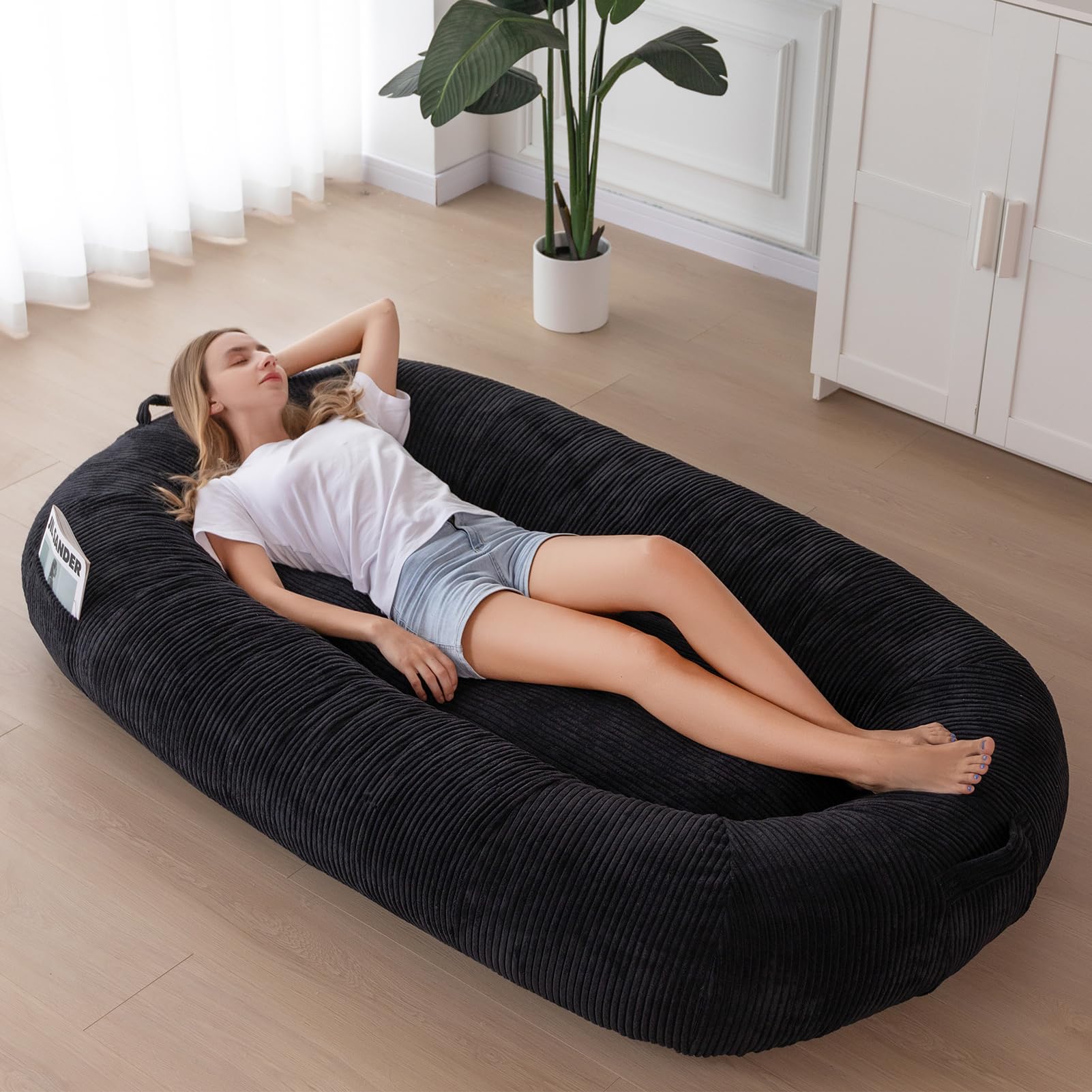 MAXYOYO Human Dog Bed, Corduroy Giant Bean Bag Dog Bed for Humans and Pets, Black