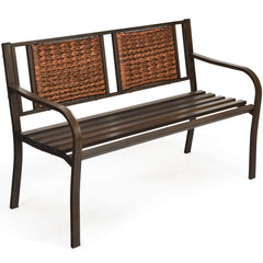 Patio Garden Bench with Wicker Backrest