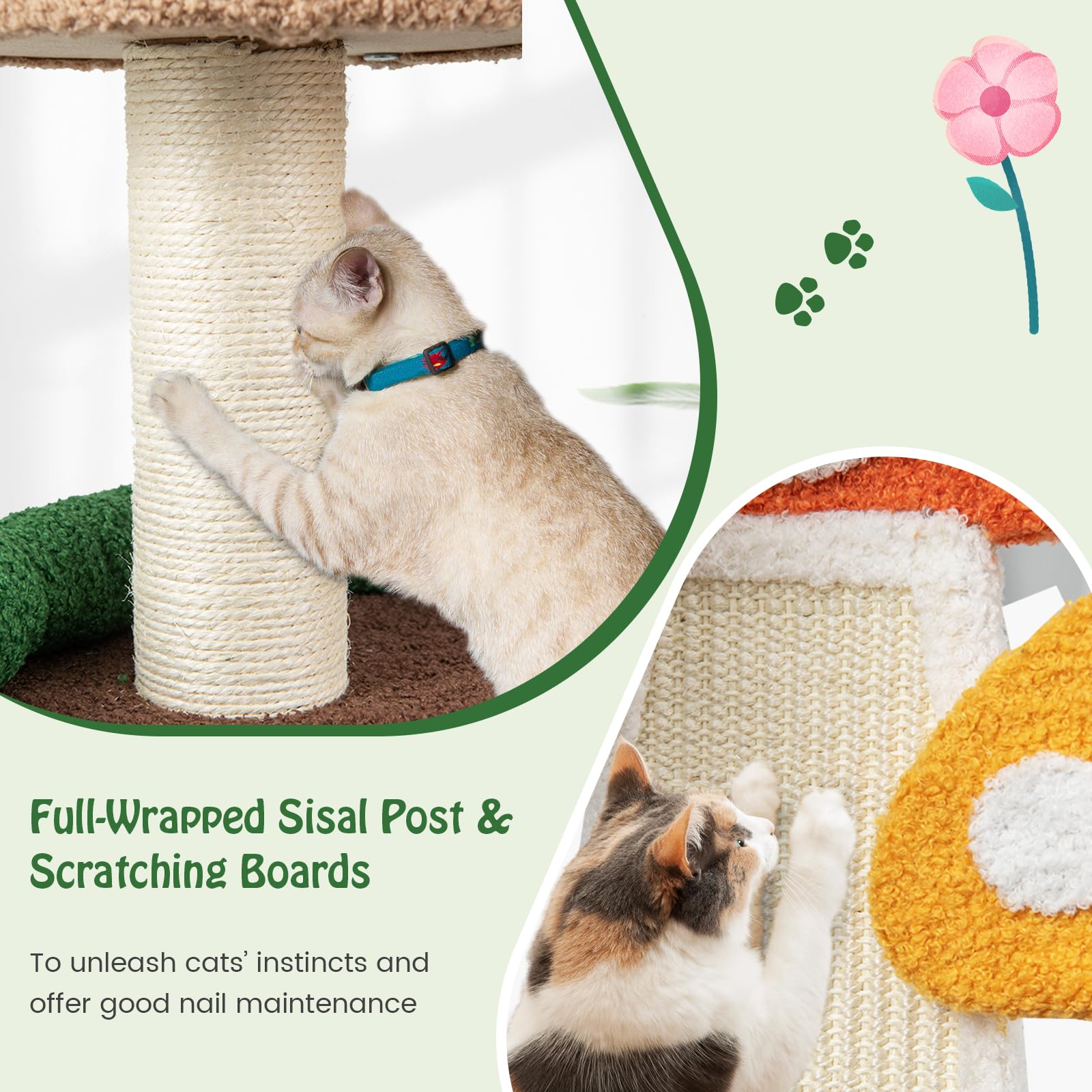 Tangkula 40.5 Inch Mushroom Cat Tree, Cute Cat Tower