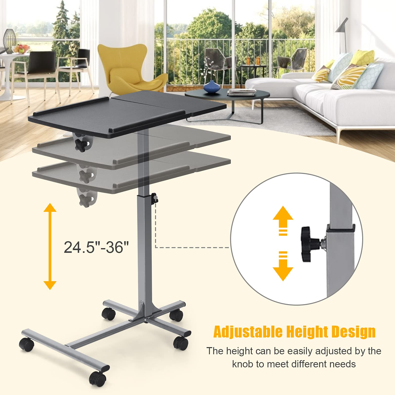 Tangkula Overbed Laptop Desk, Mobile Laptop Stand with Tilting Tabletop