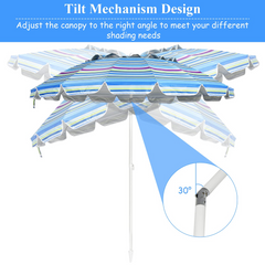 Tangkula 8FT Beach Umbrella, Portable Beach Umbrella W/Sand Anchor & Tilt Mechanism, 16 Sturdy Fiberglass Ribs