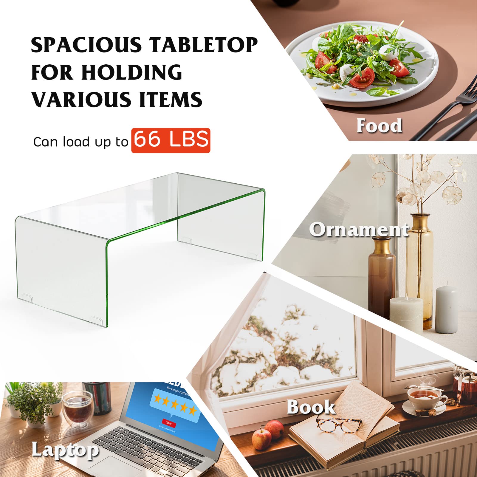 Tangkula Tempered Glass Coffee, Clear Coffee Table