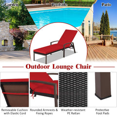 Patio Rattan Lounge Chair, Outdoor Reclining Chaise Louge with Cushion and Armrest