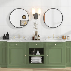 Tangkula Black Circle Bathroom Mirror 24", Round Wall Mirror w/Explosion-Proof Film, Steel Frame