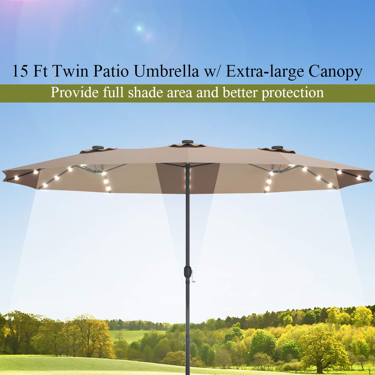 Tangkula 15 Ft Solar LED Patio Double-Sided Umbrella