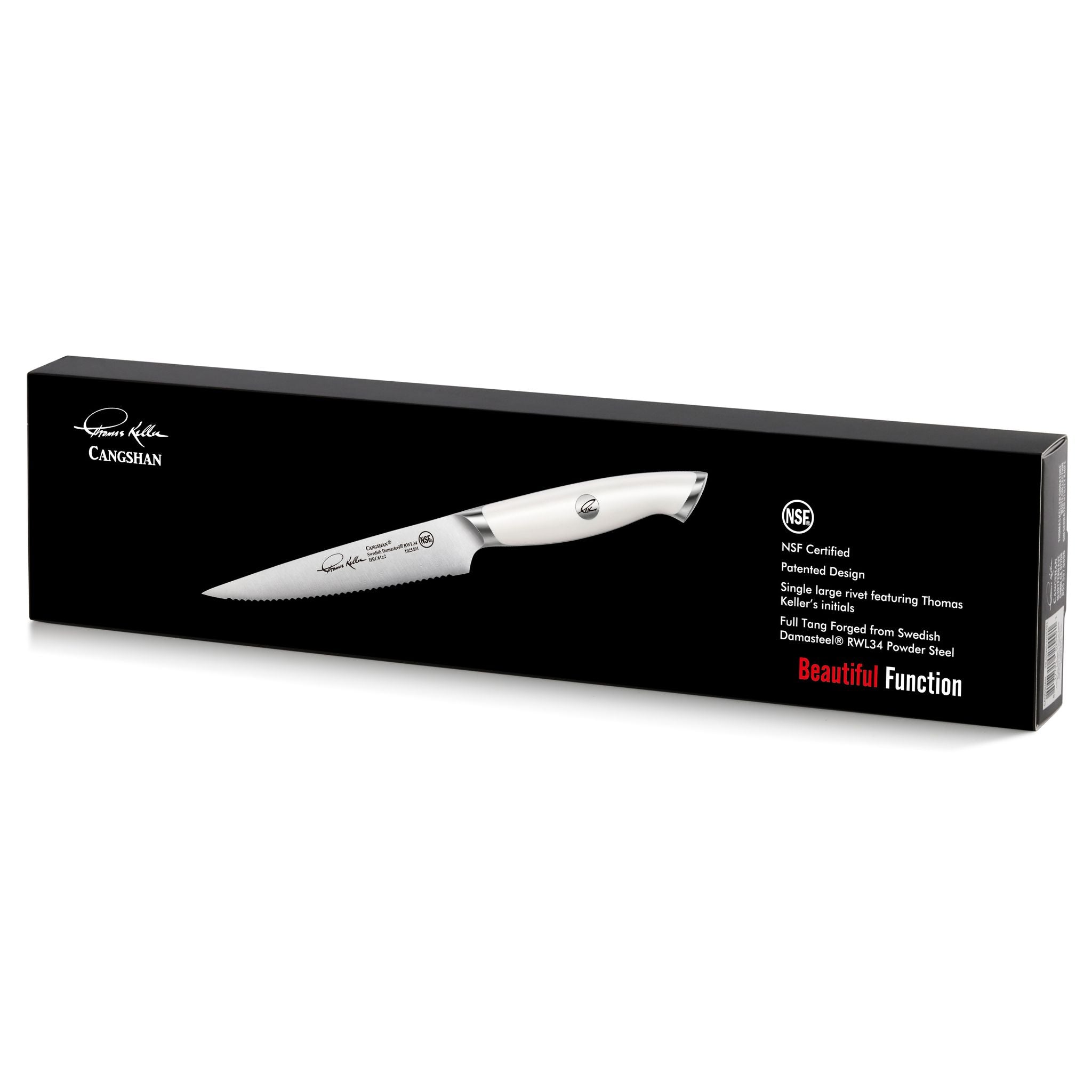 TKSC 5" Serrated Utility Knife, Forged Swedish Powder Steel, Thomas Keller Signature Collection, White, 1025491