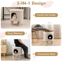 Tangkula Cat Condo Stool for Indoor Cats, Pet House Ottoman & Kitty Bed with Scratching Posts & Plush Ball Toy