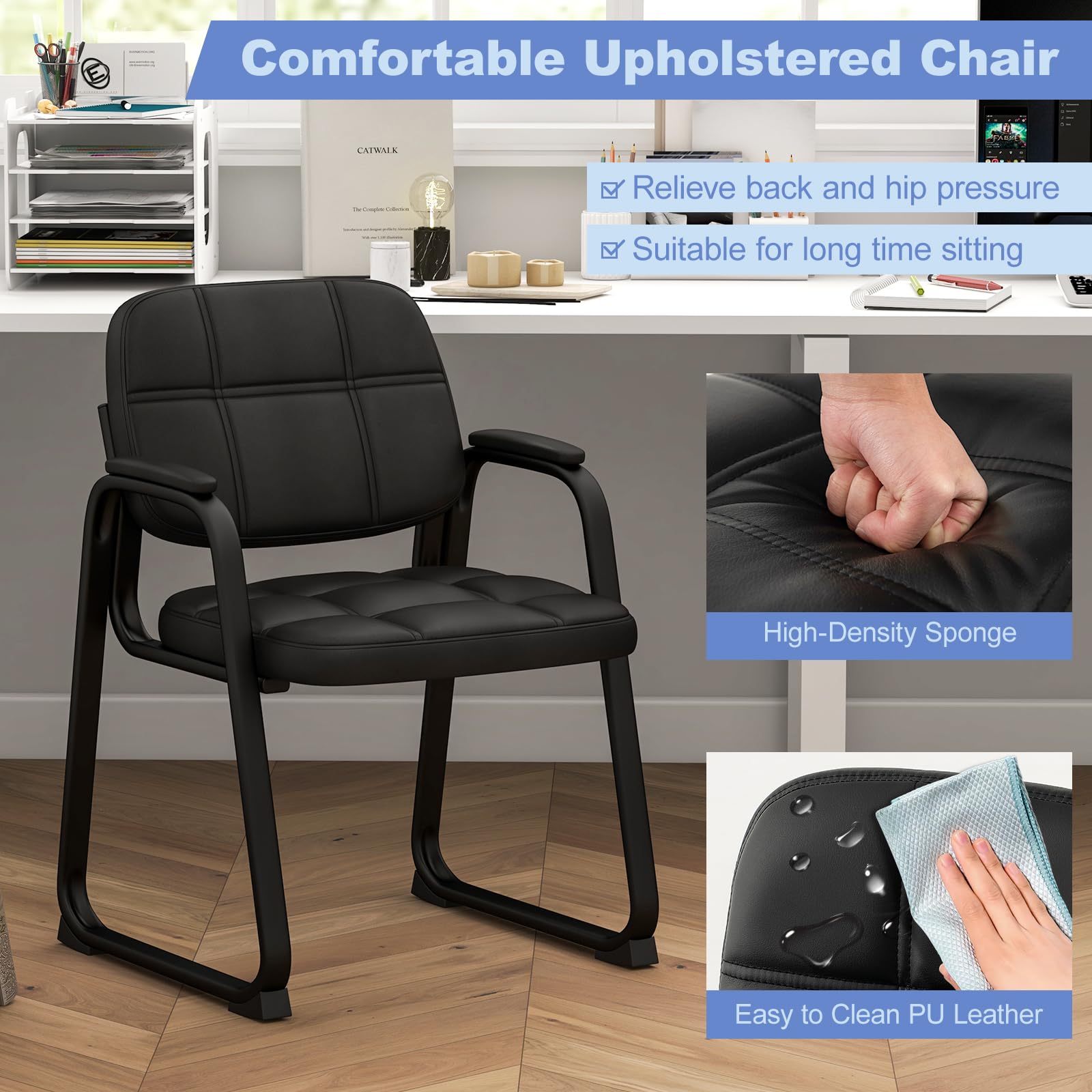 Tangkula Waiting Room Guest Chair, Upholstered Conference Chair with Armrest & Ergonomic Backrest