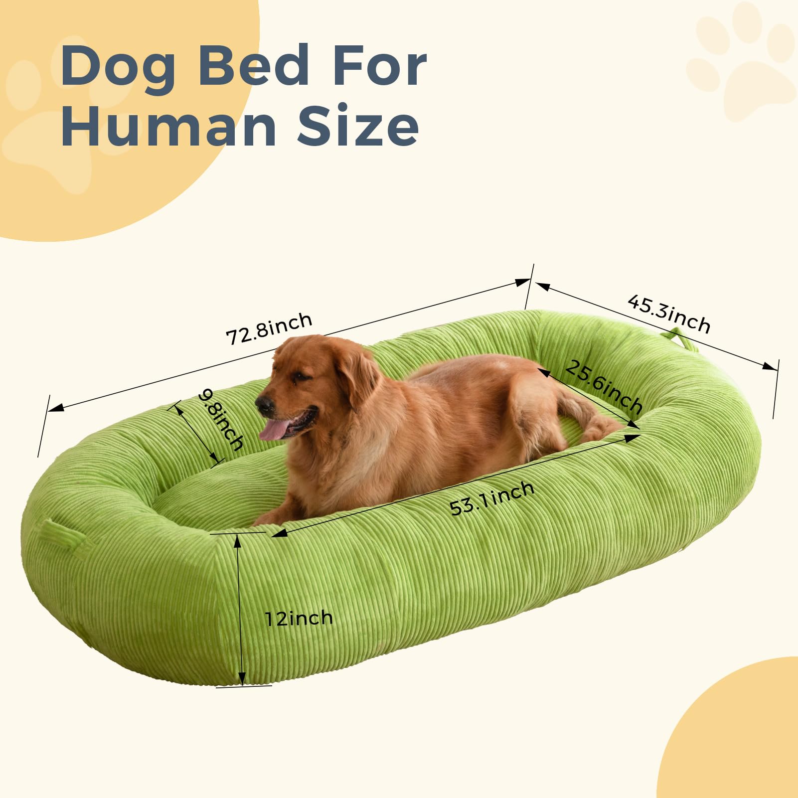 MAXYOYO Human Dog Bed, Corduroy Giant Bean Bag Dog Bed for Humans and Pets, Green