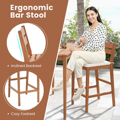 Tangkula 3 Pieces Patio Eucalyptus Wood Bar Set, Outdoor Bar Height Table and Chairs Set with Cushions