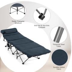 Tangkula Camping Cot for Adults, Folding Sleeping Cot with Removable Mattress, Pillow, Side Pocket