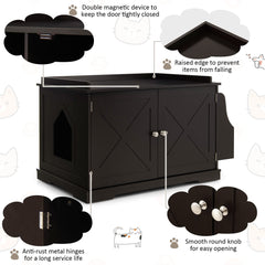 Tangkula Cat Litter Box Enclosure, Wooden Cat House Side Table w/Removable Divider