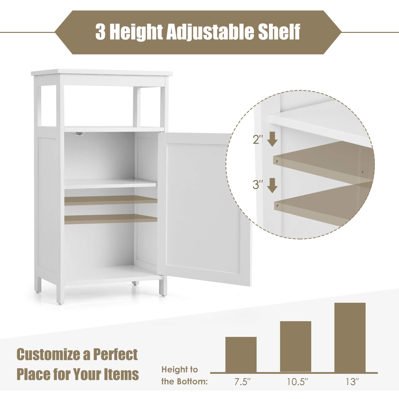 Tangkula Bathroom Floor Cabinet, Single Door Floor Cabinet with Adjustable Shelf