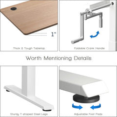 Tangkula Manual Height Adjustable Standing Desk, Sit to Stand Desk w/Foldable Crank Handle