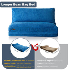 MAXYOYO Bean Bag Folding Sofa Bed with Corduroy Washable Cover, Extra Thick and Long Floor Sofa for Adults, Blue