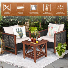 3 Pieces Patio Wicker Furniture Set, Rattan Outdoor Sofa Set