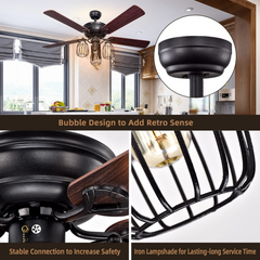 Tangkula 52-Inch Ceiling Fan with Lights, Industrial Ceiling Fan w/ 5 Iron Blades & 3 Cage Lights