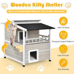 Tangkula 2-Story Outside Cat Shelter Condo Enclosure with Escape Door