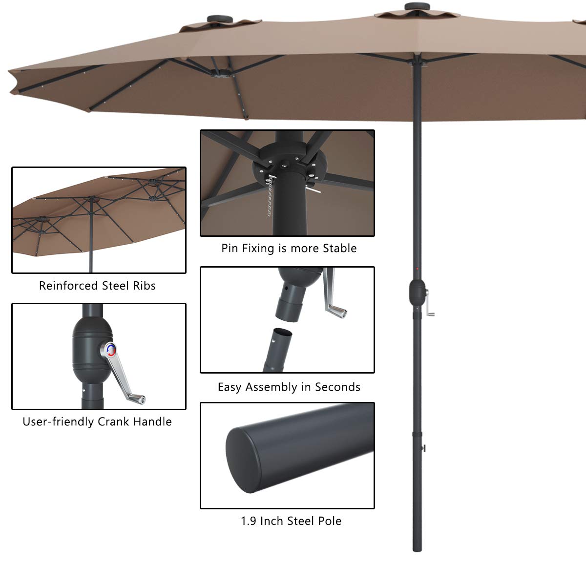 Tangkula 15 Ft Solar LED Patio Double-Sided Umbrella