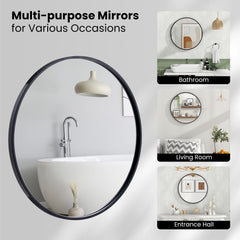 Tangkula Black Circle Bathroom Mirror 24", Round Wall Mirror w/Explosion-Proof Film, Steel Frame