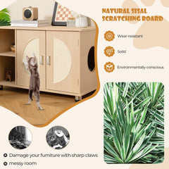 Tangkula Cat Litter Box Enclosure, Hidden Cat Washroom with Storage Shelf, Sisal Scratching Doors