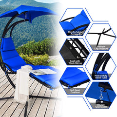 Hanging Chaise Lounge, Arc Stand Floating Hammock Swing Chair w/ Canopy and Built-in Pillow