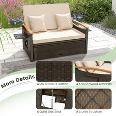 Tangkula Patio Rattan Daybed Set with Cushioned Loveseat and Storage Ottoman