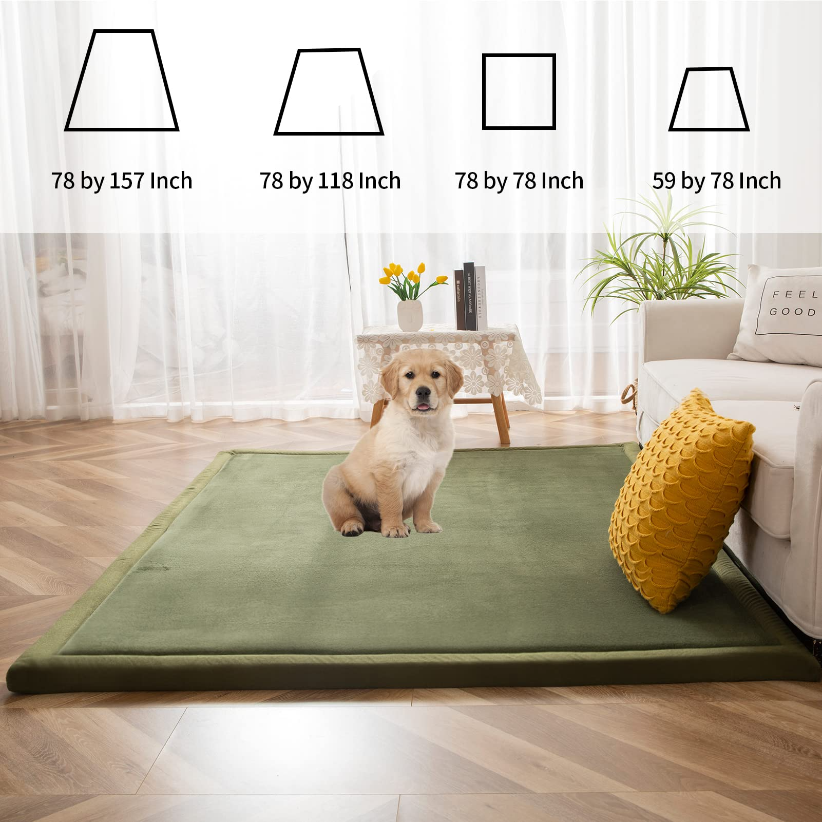 MAXYOYO Baby Play Mat, Coral Velvet Area Rug Thick Japanese foam Mat with Non-Slip Backing, Olive Green