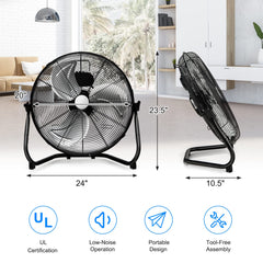 Tangkula 20" High Velocity Floor Fan, 3 Speed Fan w/ Portable Handle, Adjustable Tilt Angle