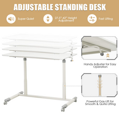 Tangkula Mobile Computer Desk with Steel Frame, Small Height Adjustable Rolling Compact Stand Up Desk on Wheels