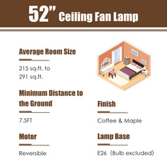 52-Inch Ceiling Fan Light, Reversible Fan Light with 3-Speed (Matte Black)