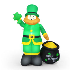 Tangkula St Patrick's Day Inflatable Leprechaun, Blow up Lighted Giant Doll Holding Shamrock and Pot of Gold