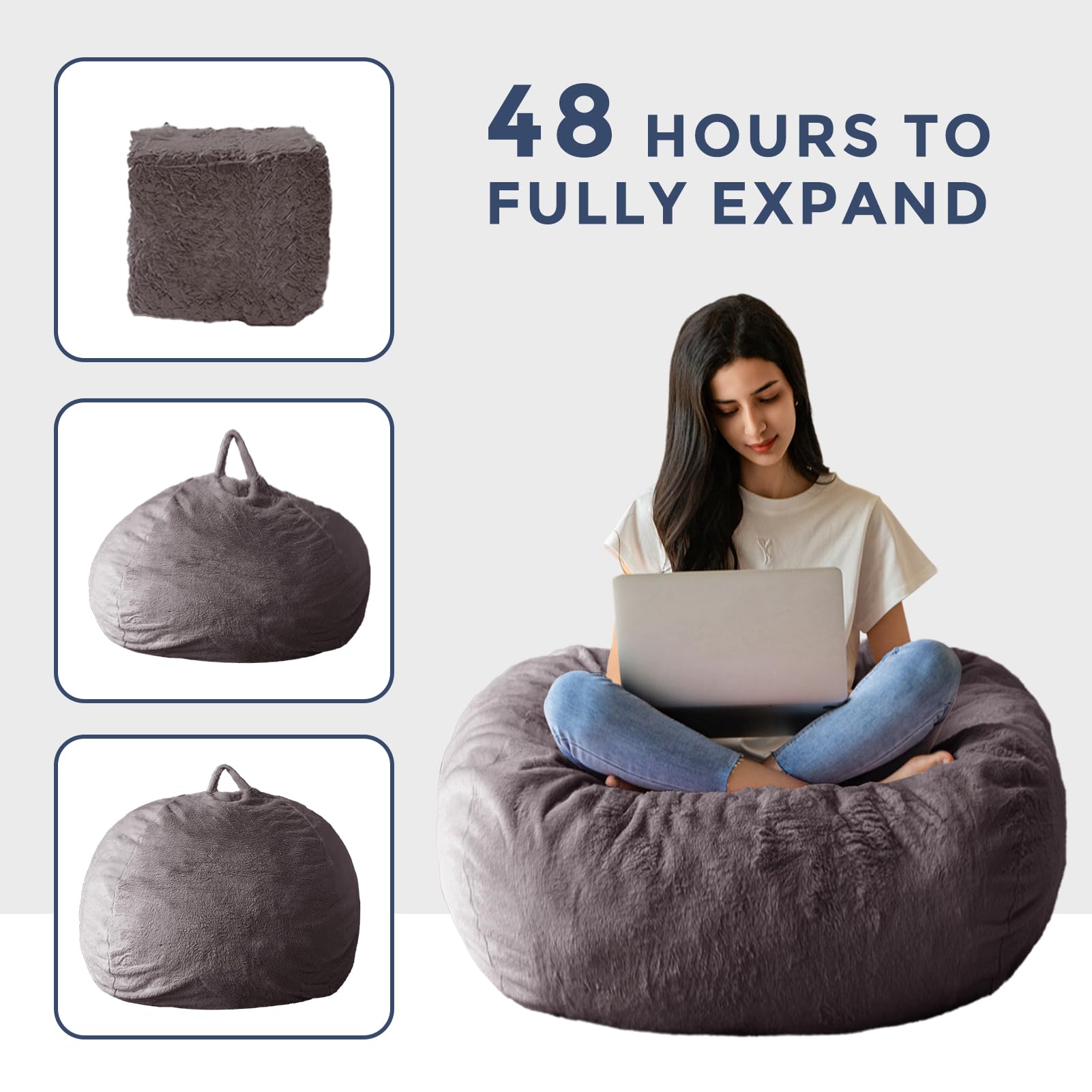 MAXYOYO Bean Bag Chair for Adults, 3ft Ultra Soft Fur Lazy Sofa for Living Room Bedroom, Shaggy-dark grey