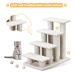 Tangkula Pet Stairs for Cats and Dogs, 4-Step Carpeted Ladder Ramp Cat Climber Cat Scratching Post