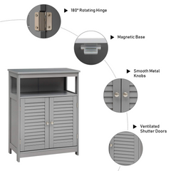 Tangkula Bathroom Floor Cabinet, Wooden Freestanding Storage Cabinet with Double Shutter Door & Adjustable Shelf