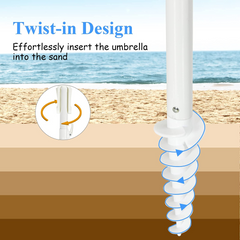 Tangkula 8FT Beach Umbrella, Portable Beach Umbrella W/Sand Anchor & Tilt Mechanism, 16 Sturdy Fiberglass Ribs