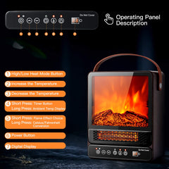 14.5" Mini Portable Electric Fireplace, 750W/1500W Tabletop Stove Heater with 3D Flame & Remote Control