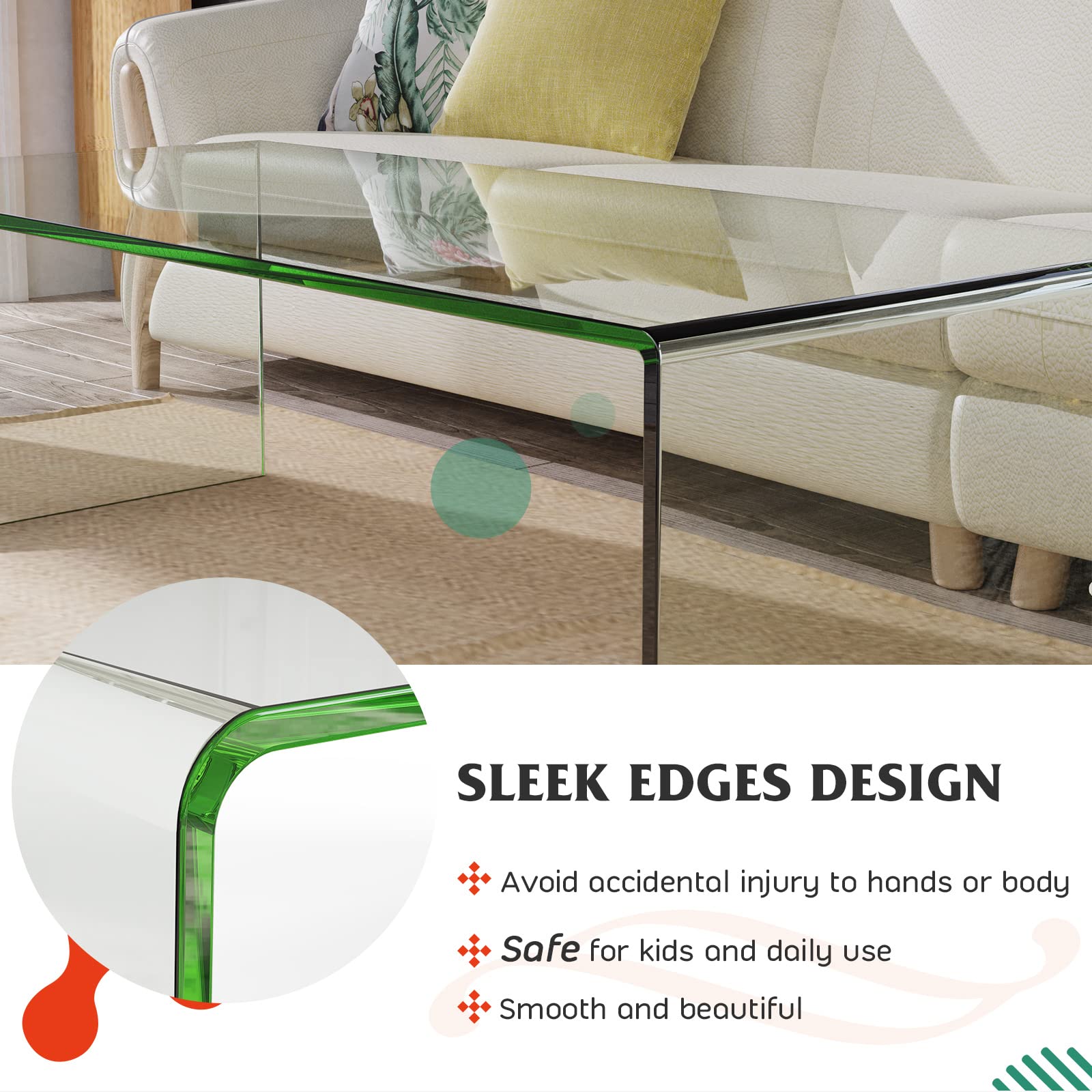 Tangkula Tempered Glass Coffee, Clear Coffee Table