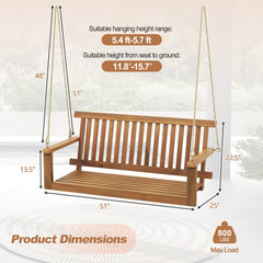 Tangkula 2 Person Hanging Porch Swing, Wooden Patio Swing