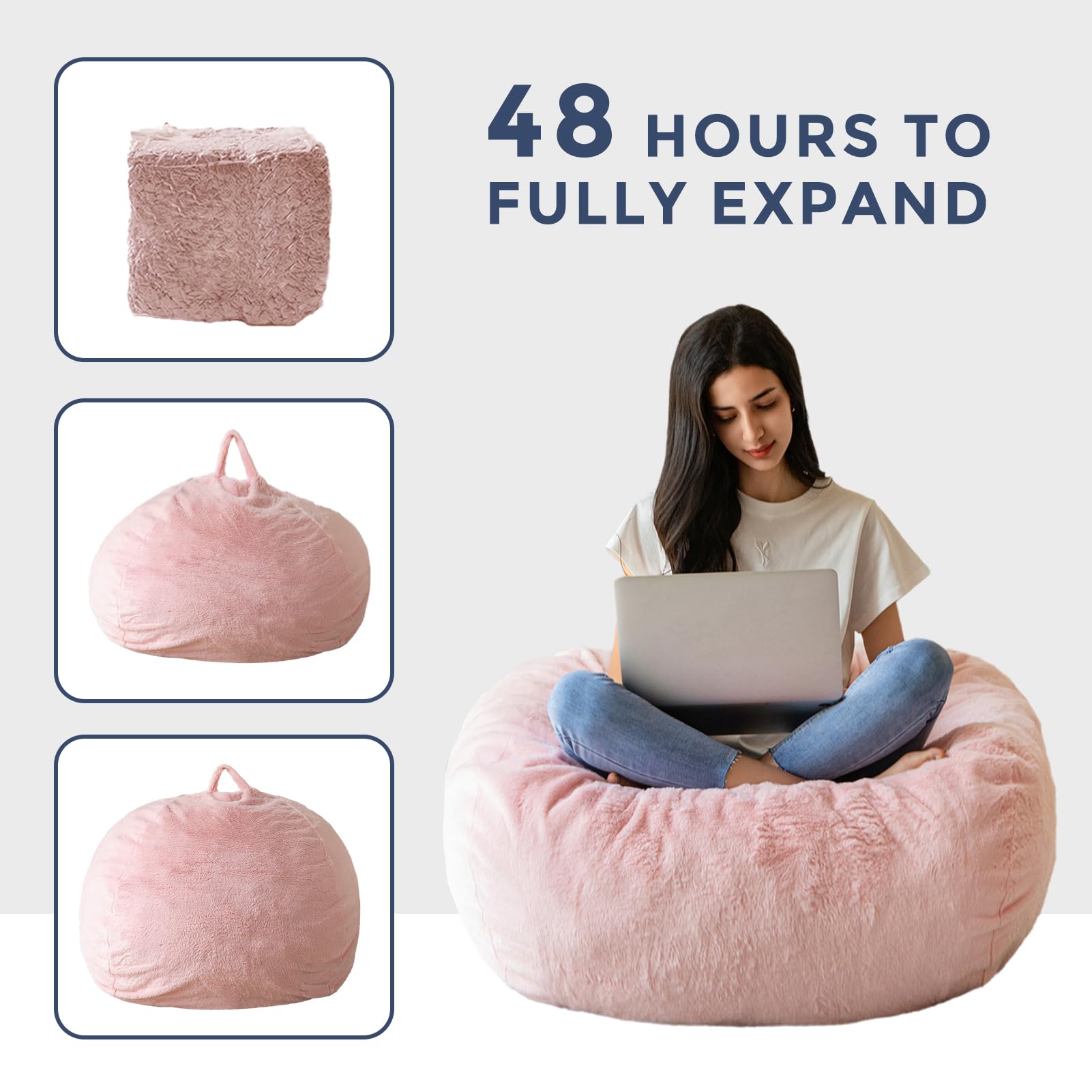 MAXYOYO Bean Bag Chair for Adults, 3ft Ultra Soft Fur Lazy Sofa for Living Room Bedroom, Shaggy-pink