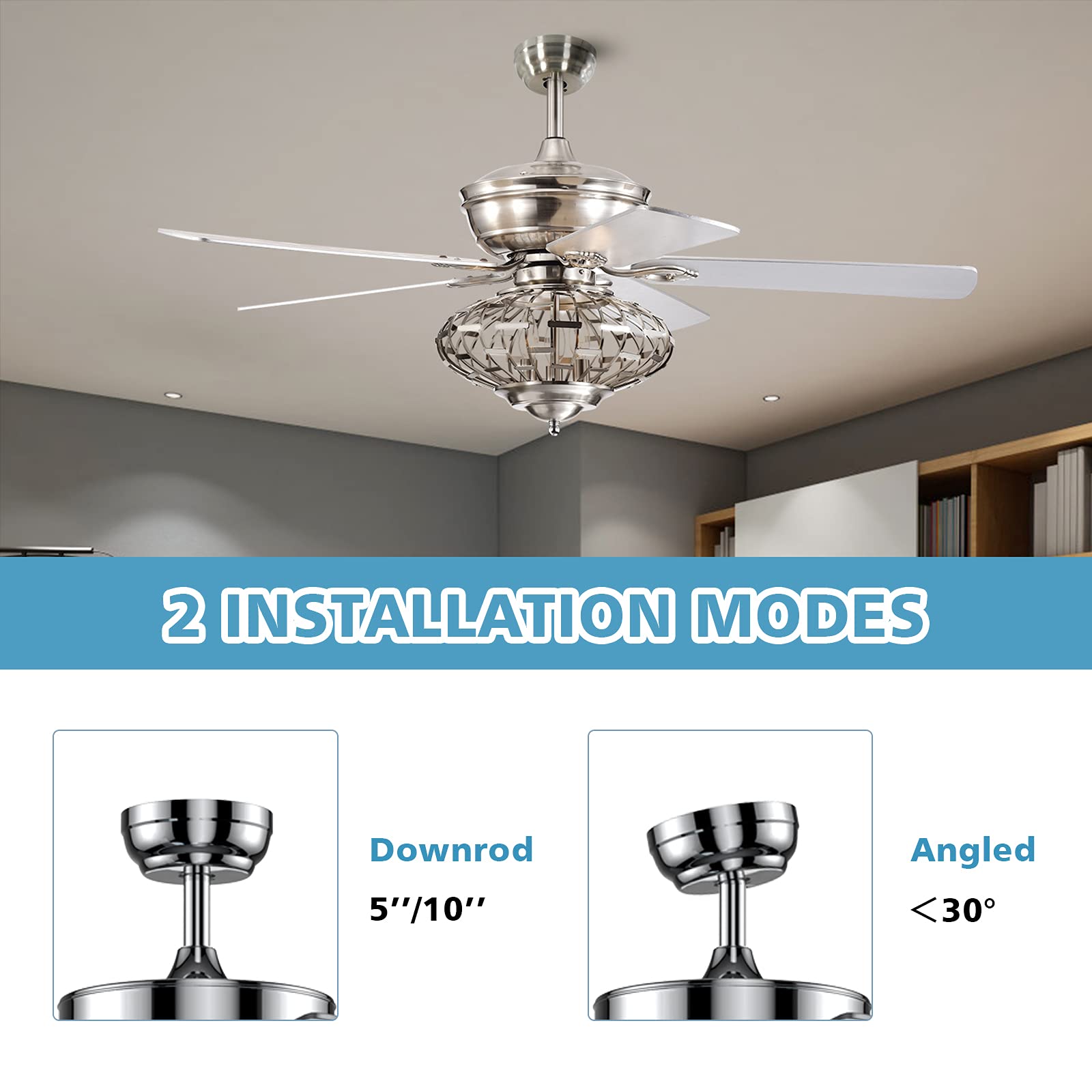 Tangkula 52" Ceiling Fan Lamp, Ceiling Fan with Light and Remote Control, Reversible Fan Blades, 3 Adjustable Wind Speeds